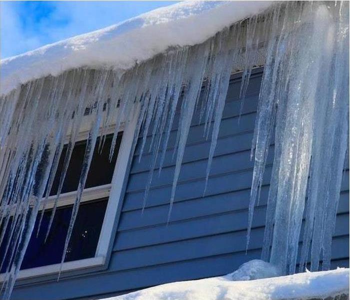 Ice dam on the roof of a house