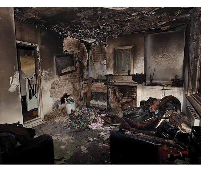 The inside of a home that's completely burned from a fire