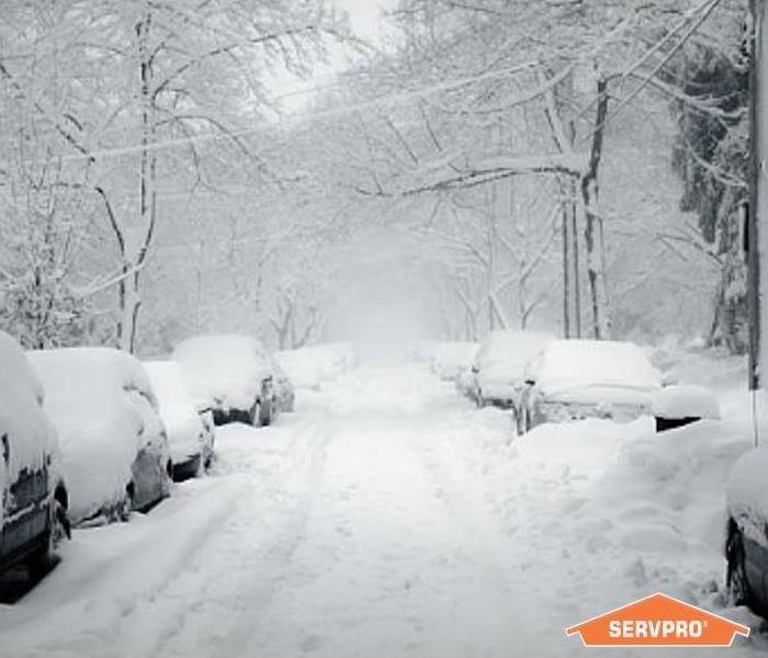 Snow covering cars in streets