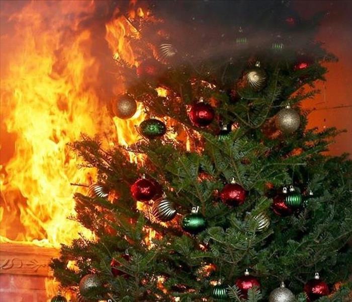 Fire engulfs a Christmas Tree